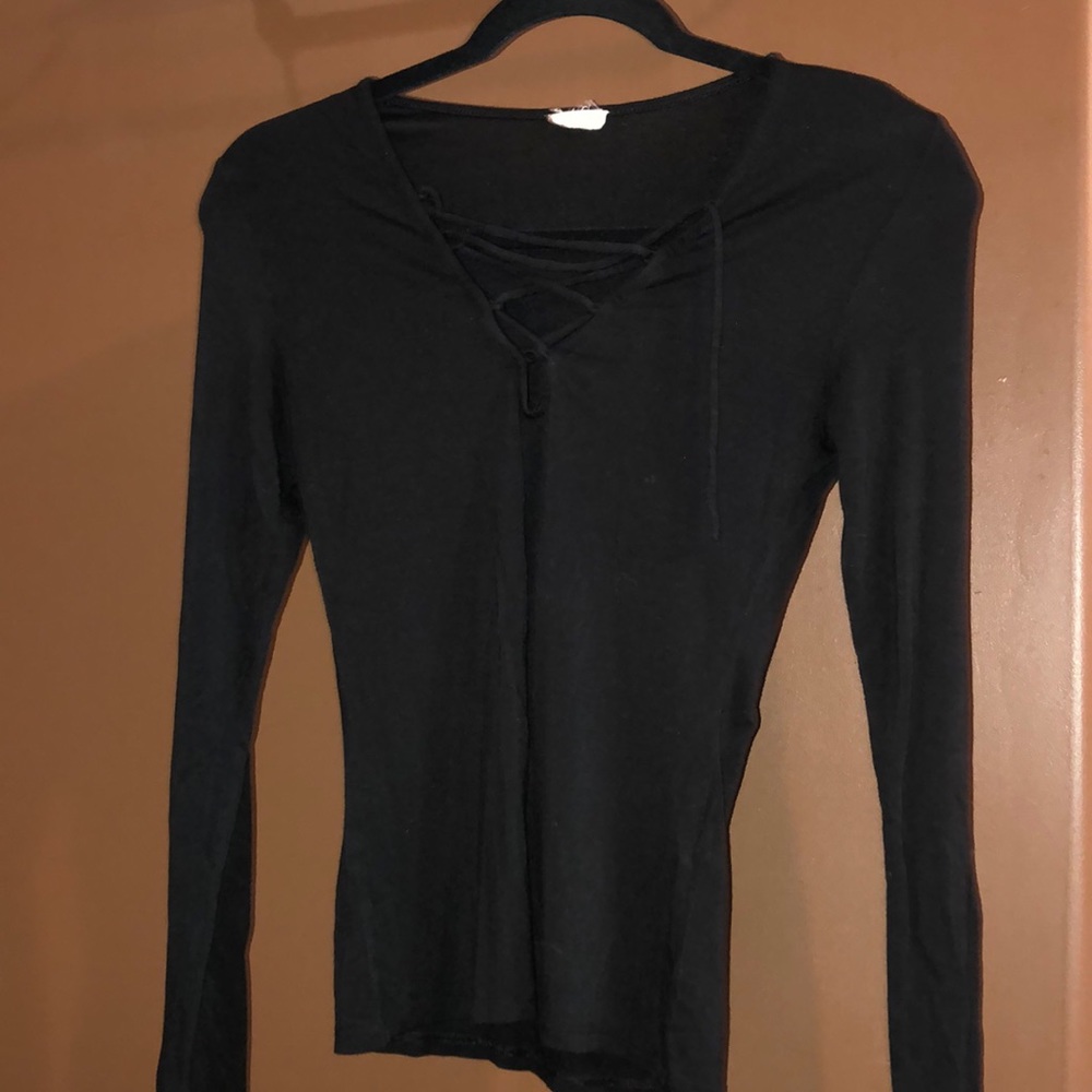 Black Tie Front Garage Long Sleeve